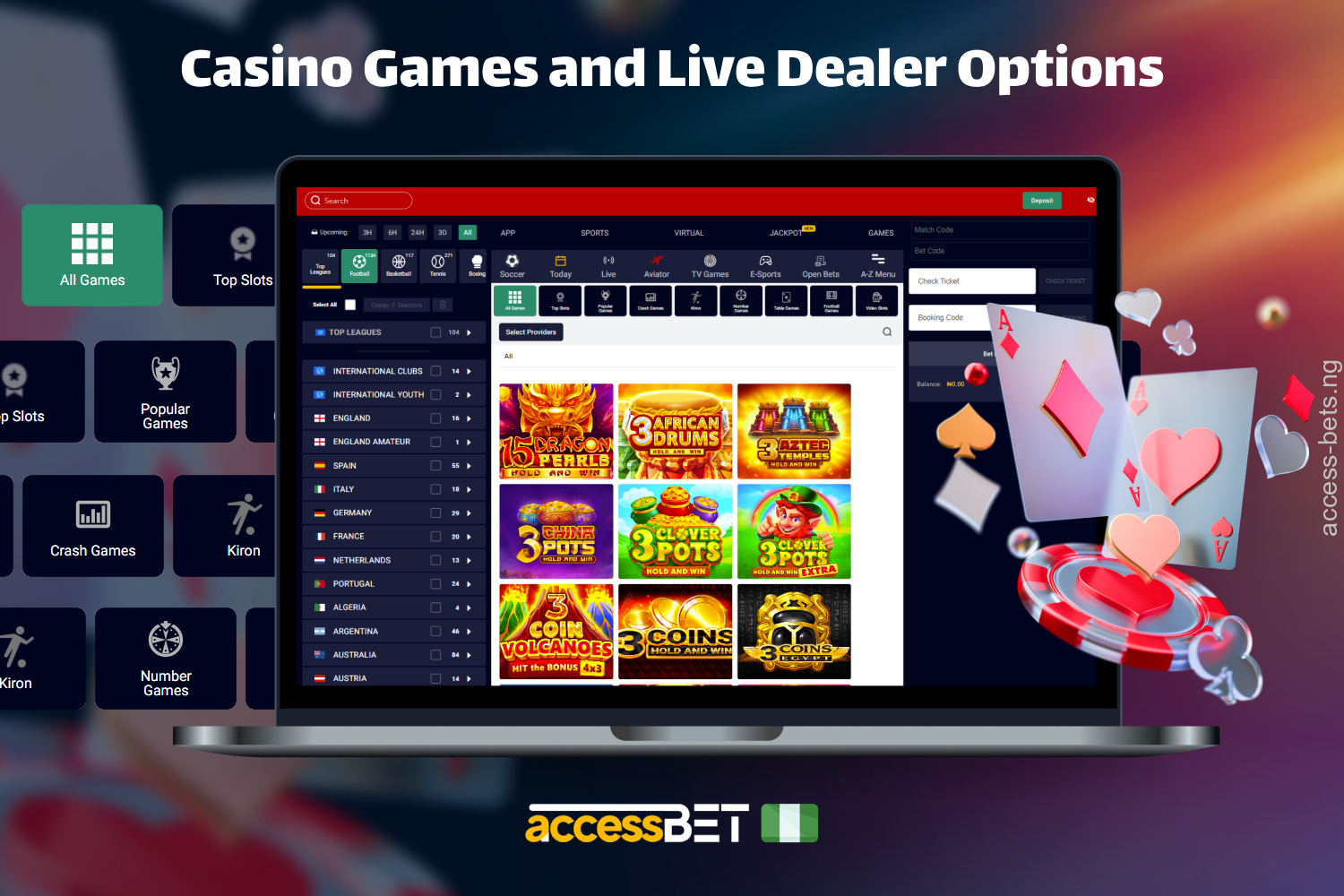 Casino and Live dealer games available on AccessBet in Nigeria